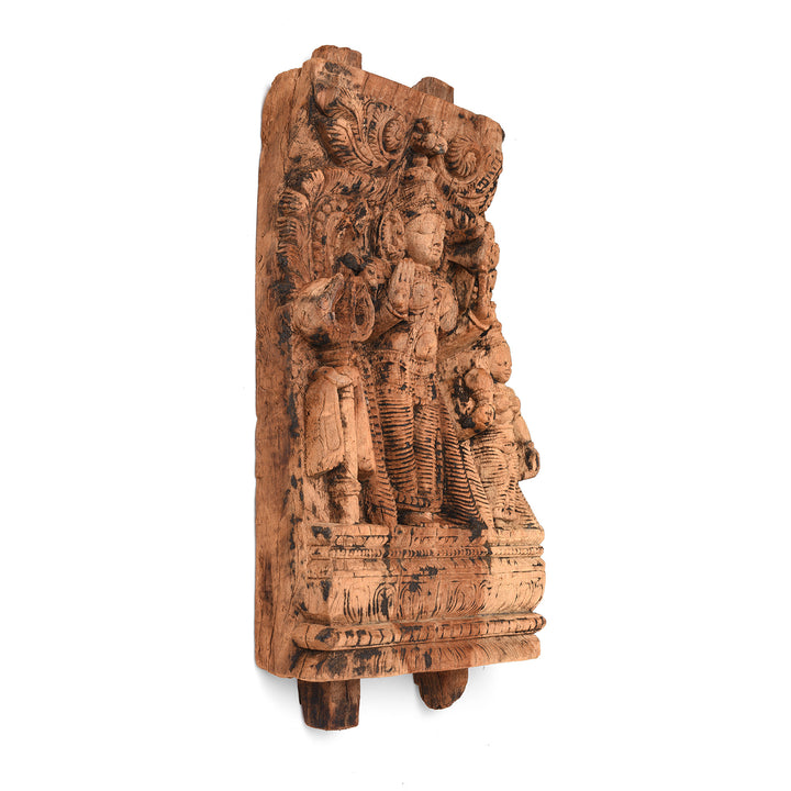 Side View of Indian Teak Chariot Carving Of Shiva & Parvati From Tamil Nadu - 18th Century
