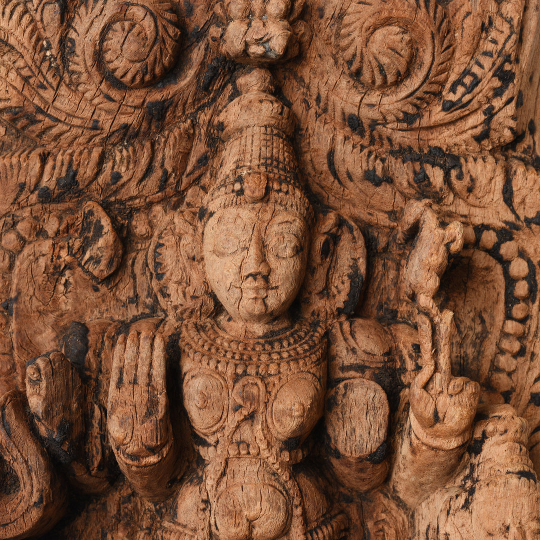 Indian Teak Chariot Carving of Shiva With a Deer From Tamil Nadu - 18th Century | Indigo Antiques | Indigo Antiques