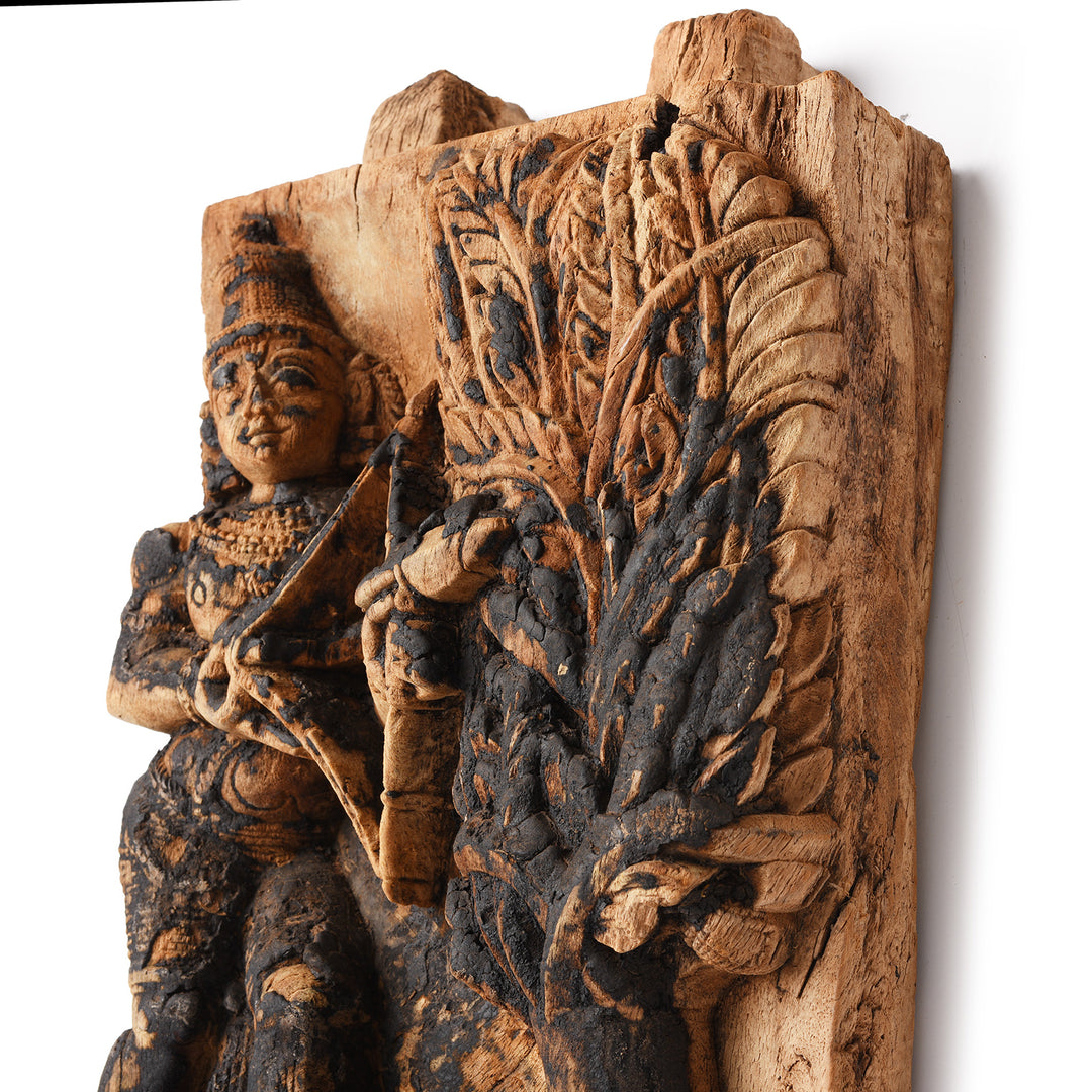 Angled Detail From Antique Carved Teak Chariot Carving Of Lord Rama - 19th Century | Indigo Antiques