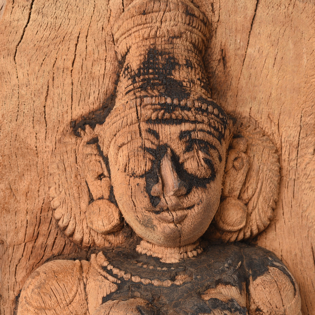 Detail From Antique Carved Teak Chariot Carving Of Laxmi - 19th Century | Indigo Antiques