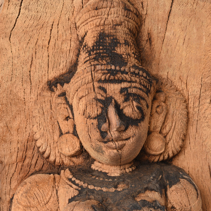 Detail From Antique Carved Teak Chariot Carving Of Laxmi - 19th Century | Indigo Antiques