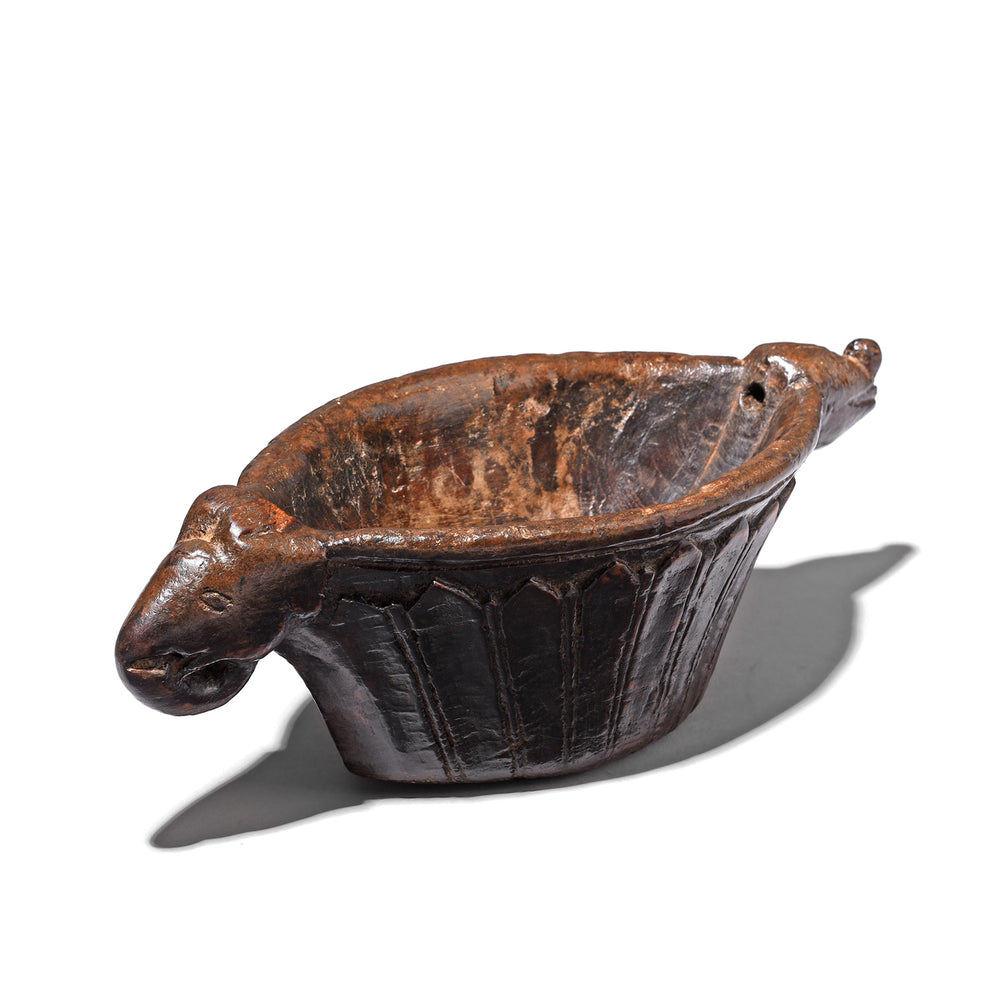 Elephant Head Detail on an Antique Indian Carved Roheda Wood Opium Grinder (Kharal) From Rajasthan -19th Century | INDIGO ANTIQUES