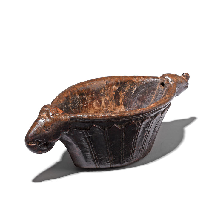 Elephant Head Detail on an Antique Indian Carved Roheda Wood Opium Grinder (Kharal) From Rajasthan -19th Century | INDIGO ANTIQUES