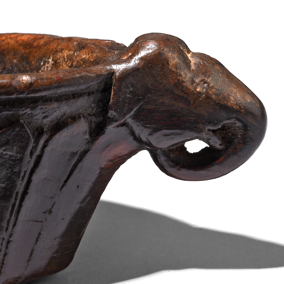 Elephant Detail From Antique Carved Roheda Wood Opium Grinder (Kharal) -19th Century | INDIGO ANTIQUES