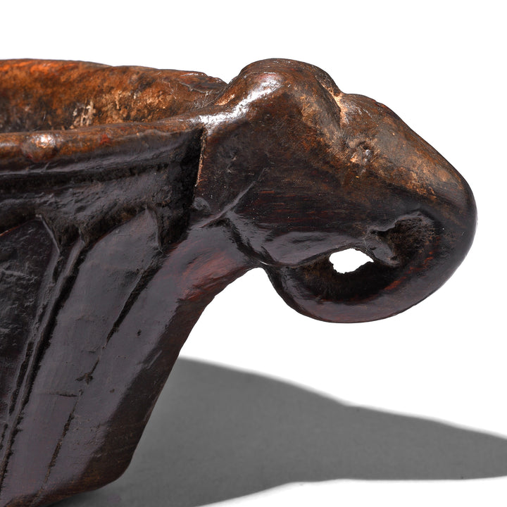 Elephant Detail From Antique Carved Roheda Wood Opium Grinder (Kharal) -19th Century | INDIGO ANTIQUES