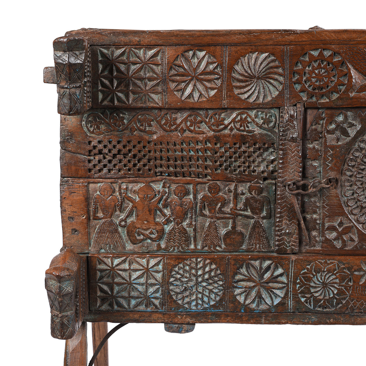 Carving Detail From Antique Indian Teak &quot;Damchiya&quot; Dowry Chest From Saurashtra - 19th Century | Indigo Antiques