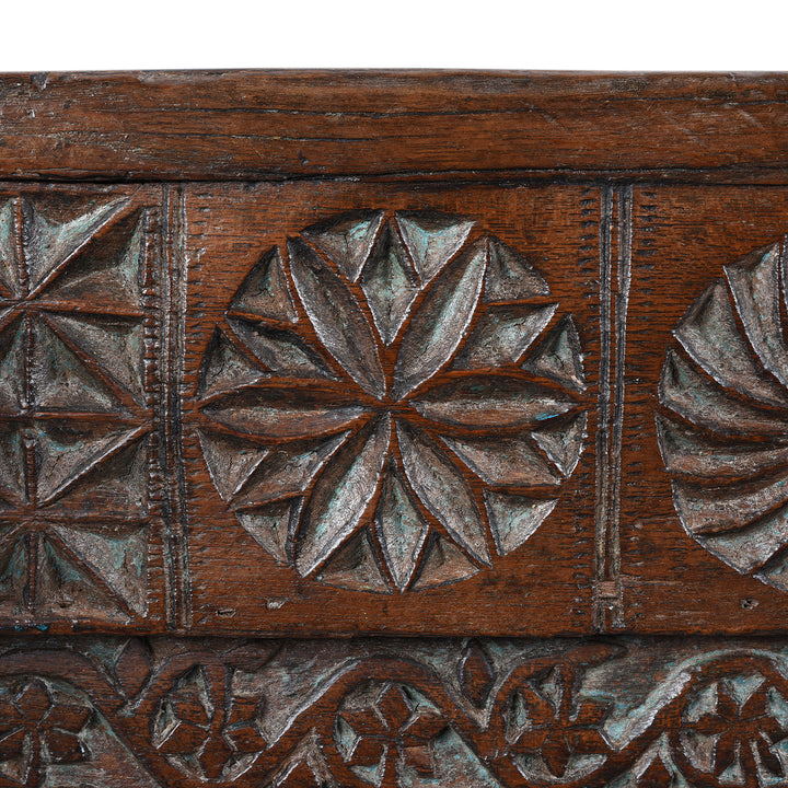 Carving Detail From Antique Indian Teak "Damchiya" Dowry Chest From Saurashtra - 19th Century | Indigo Antiques