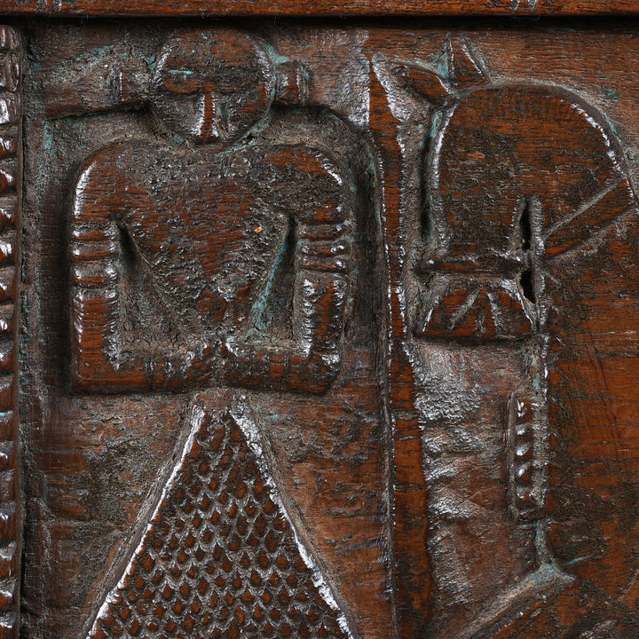 Carving Detail From Antique Indian Teak "Damchiya" Dowry Chest From Saurashtra - 19th Century | Indigo Antiques