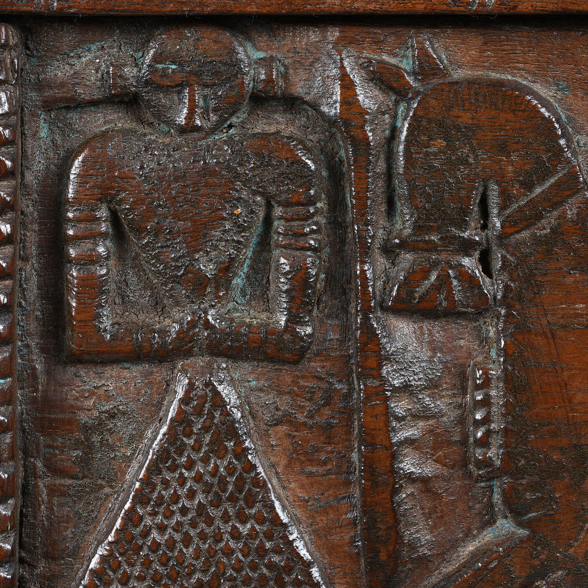 Carving Detail From Antique Indian Teak &quot;Damchiya&quot; Dowry Chest From Saurashtra - 19th Century | Indigo Antiques