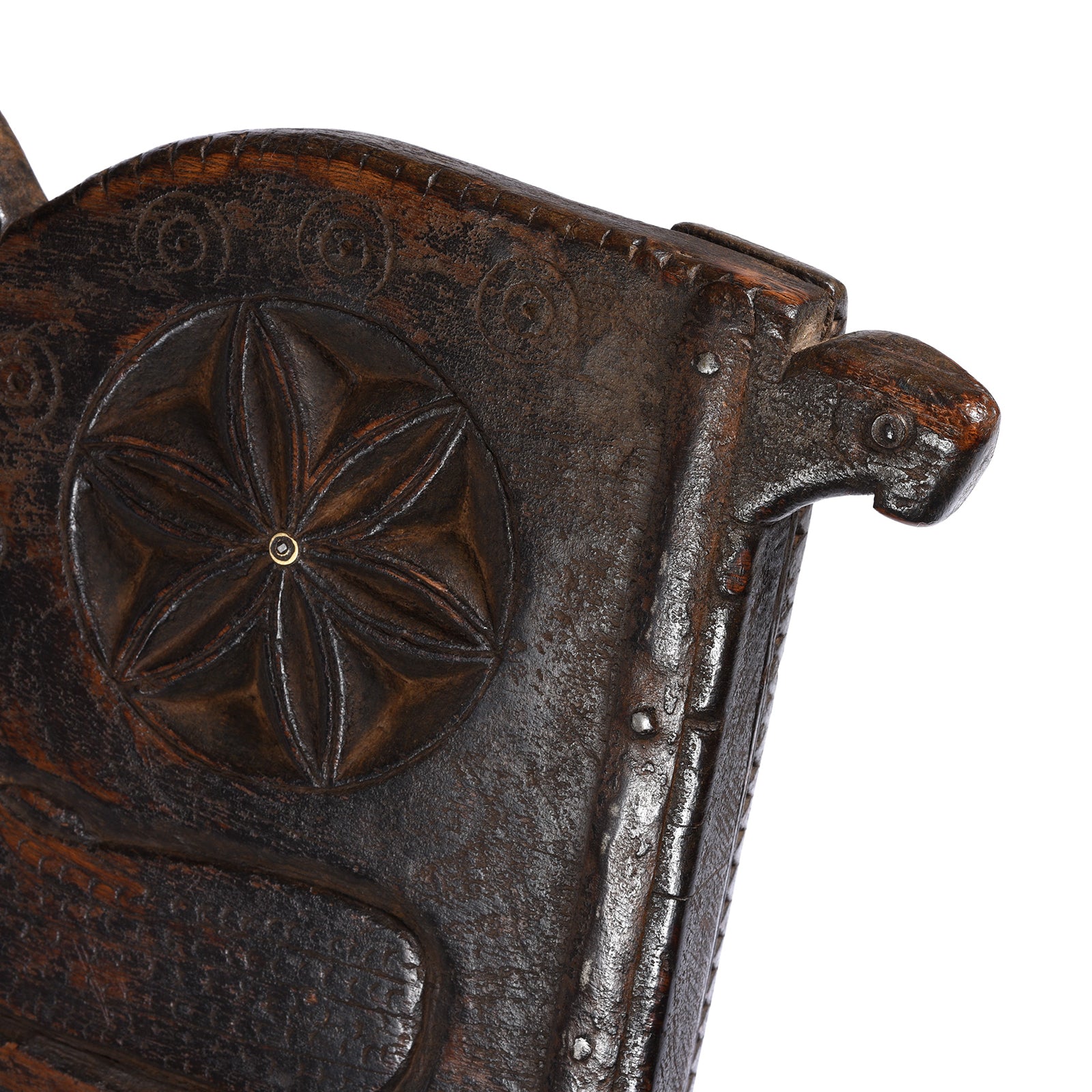 Detail From Antique Chip Carved Low Pidha Chair From Rajasthan - 19th Century | INDIGO ANTIQUES