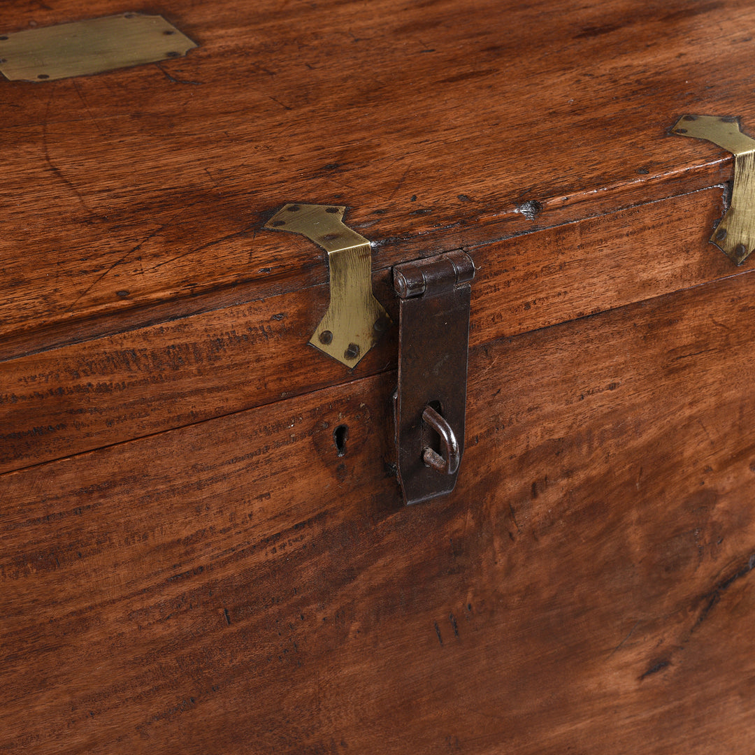 Latch Detail From Antique Brass Bound Teak Indian Military Chest From Rajasthan -19th Century | Indigo Antiques