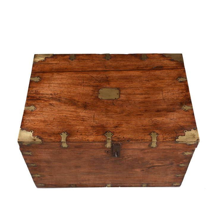 Top Down View Of Antique Brass Bound Teak Indian Military Chest From Rajasthan -19th Century | Indigo Antiques