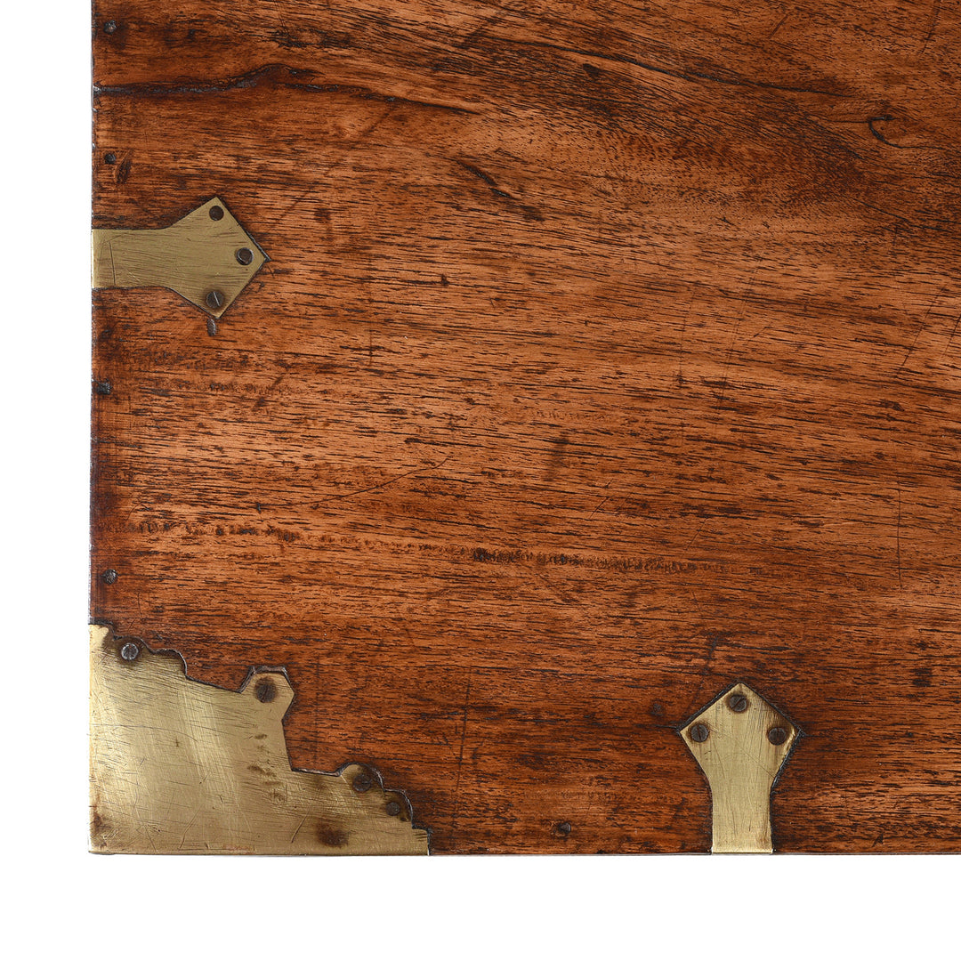 Corner Detail From Antique Brass Bound Teak Indian Military Chest From Rajasthan -19th Century | Indigo Antiques