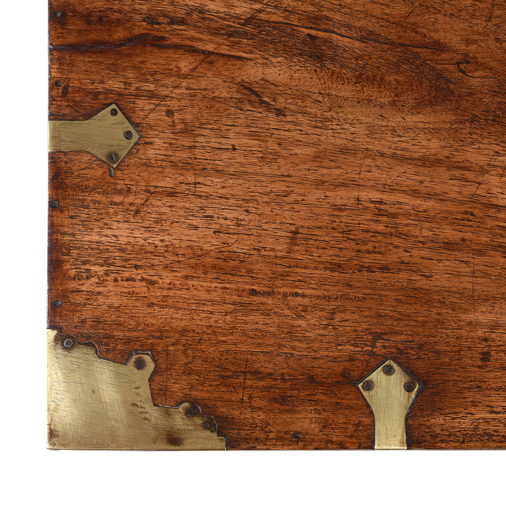 Corner Detail From Antique Brass Bound Teak Indian Military Chest From Rajasthan -19th Century | Indigo Antiques