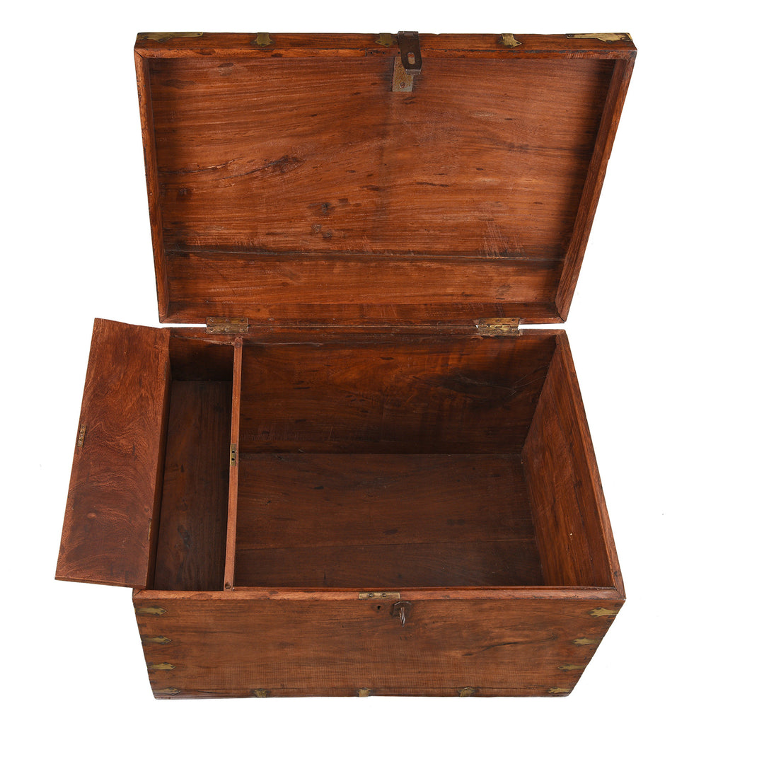 Open View Of Antique Brass Bound Teak Indian Military Chest From Rajasthan -19th Century | Indigo Antiques