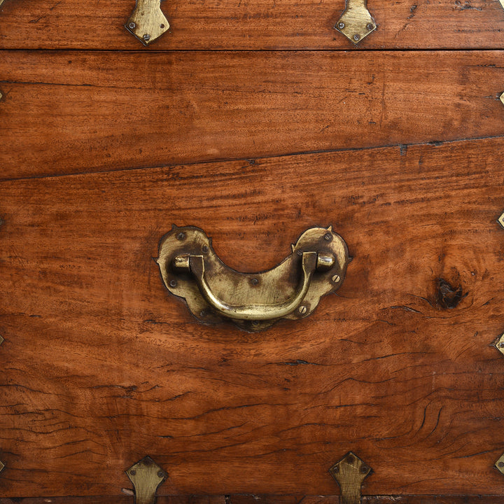 Handle Detail From Antique Brass Bound Teak Indian Military Chest From Rajasthan -19th Century | Indigo Antiques