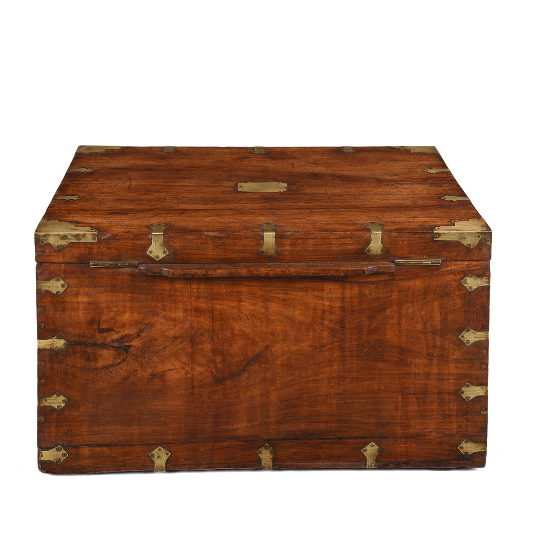 Back Of Antique Brass Bound Teak Indian Military Chest From Rajasthan -19th Century | Indigo Antiques
