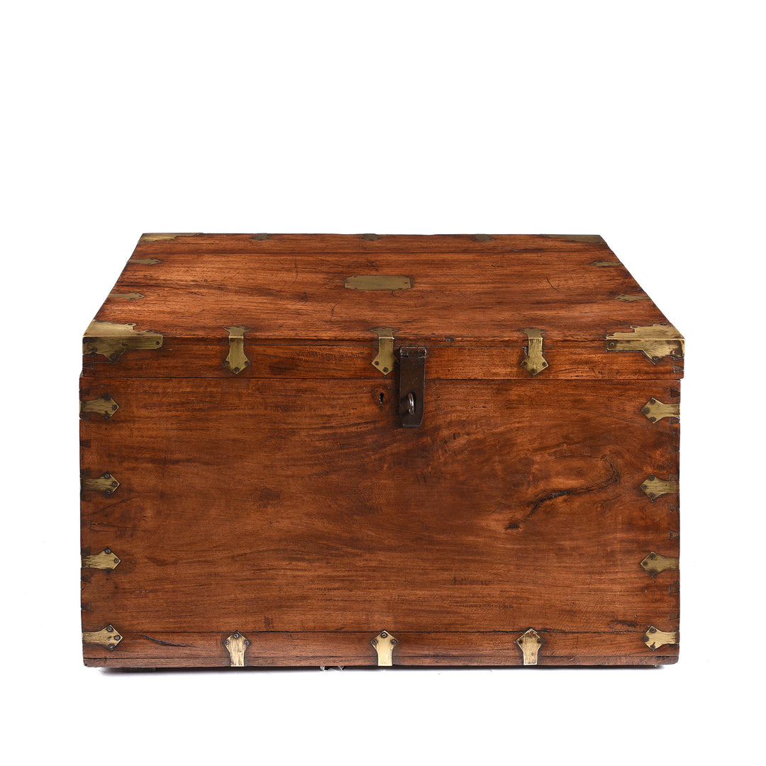 Antique Brass Bound Teak Indian Military Chest From Rajasthan -19th Century | Indigo Antiques