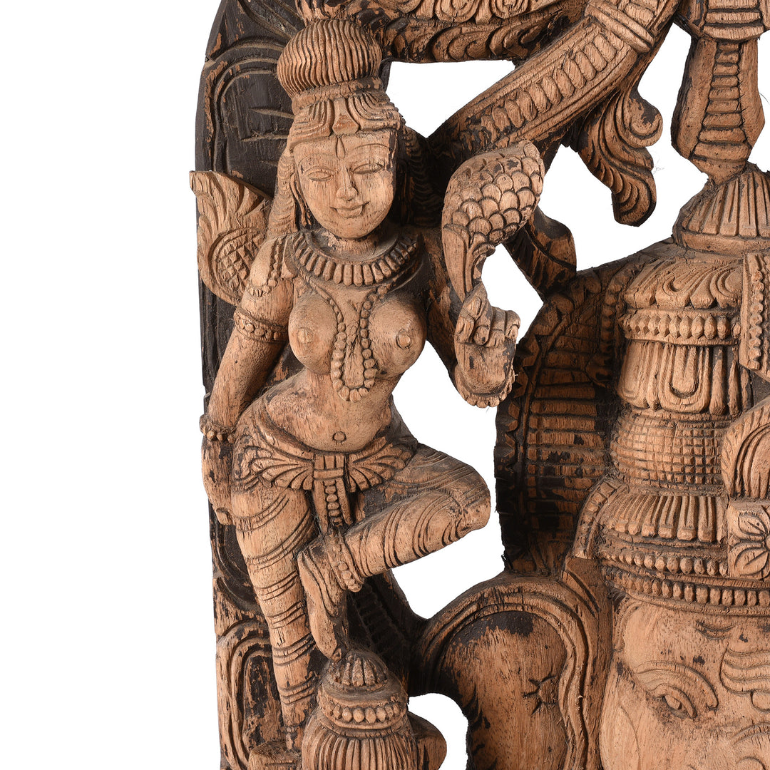 Dancer Detail From Carved Teak Panel Of Ganesh -  From Tamil Nadu | Indigo Antiques
