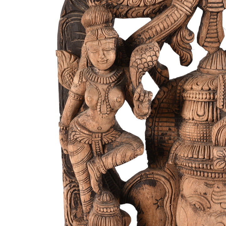 Dancer Detail From Carved Teak Panel Of Ganesh -  From Tamil Nadu | Indigo Antiques