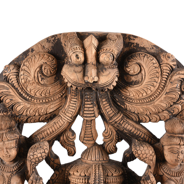 Yali Lion Head Detail From Carved Teak Panel Of Ganesh -  From Tamil Nadu | Indigo Antiques