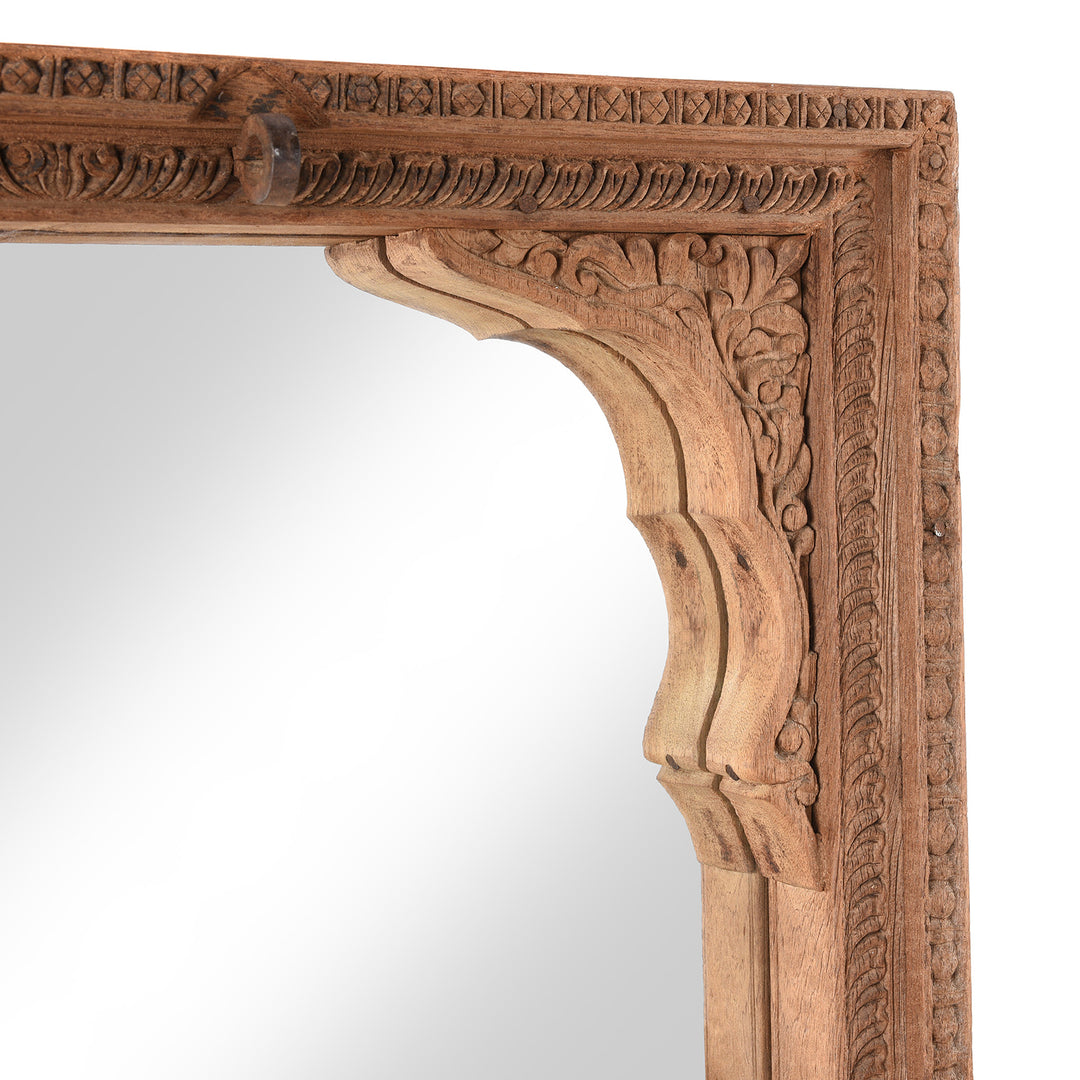 Angled Detail From Antique Mirror Frame Made From An Old Carved Teak Window - 19th Century | Indigo Antiques