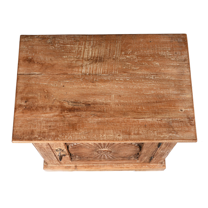 Top Down View Of Bedside Cabinet Made From Reclaimed Carved Teak | Indigo Antiques