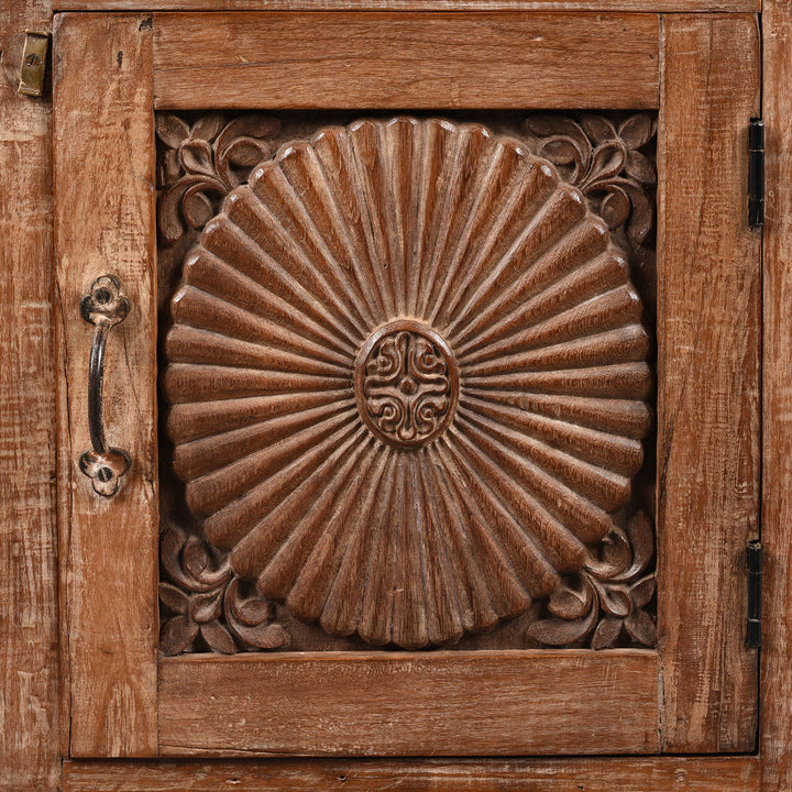 Carving Detail From Bedside Cabinet Made From Reclaimed Carved Teak | Indigo Antiques