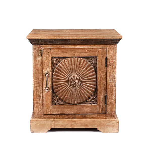 Bedside Cabinet Made From Reclaimed Carved Teak