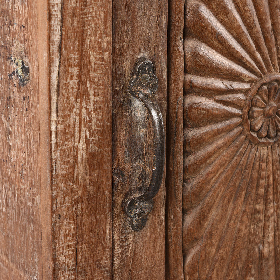 Door Handle Detail From Bedside Cabinet Made From Reclaimed Carved Teak | Indigo Antiques