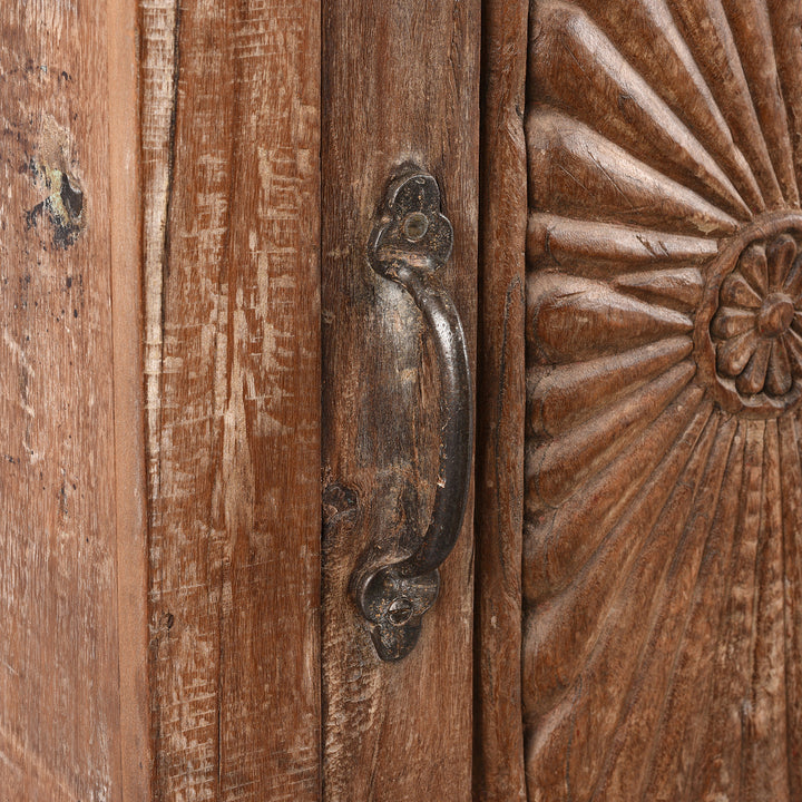 Door Handle Detail From Bedside Cabinet Made From Reclaimed Carved Teak | Indigo Antiques