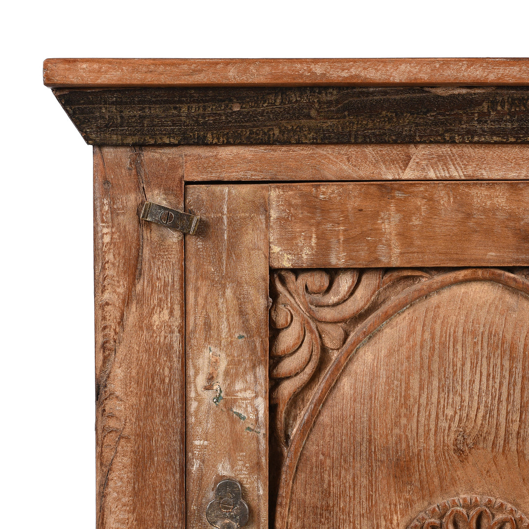 Corner Detail From Antique Bedside Cabinet Made From Reclaimed Carved Teak | Indigo Antiques