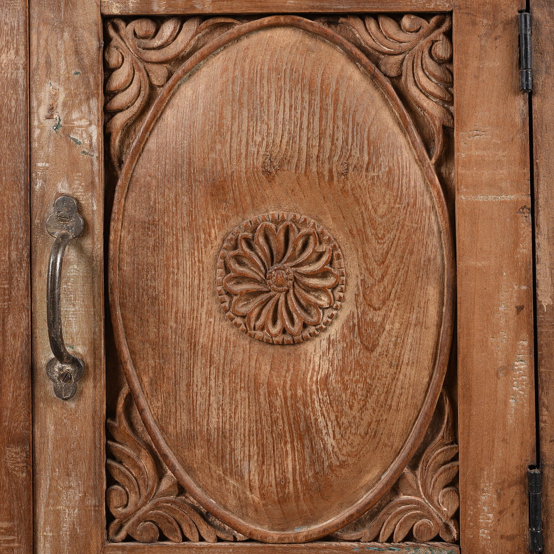 Door Detail From Antique Bedside Cabinet Made From Reclaimed Carved Teak | Indigo Antiques
