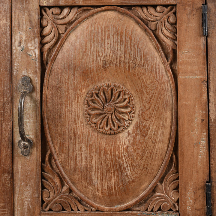 Door Detail From Antique Bedside Cabinet Made From Reclaimed Carved Teak | Indigo Antiques
