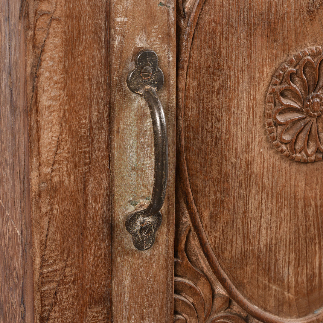 Handles Detail From Antique Bedside Cabinet Made From Reclaimed Carved Teak | Indigo Antiques