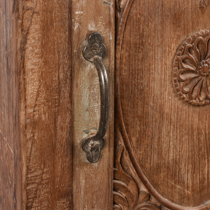 Handles Detail From Antique Bedside Cabinet Made From Reclaimed Carved Teak | Indigo Antiques