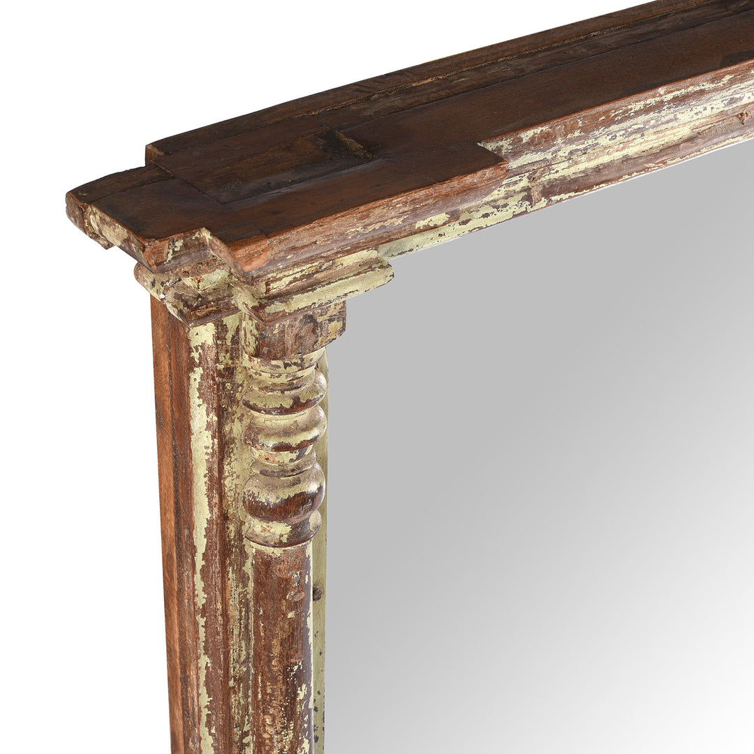 Corner View Of Antique Old Indian Painted Teak Mirror - 19th Century (93 x 99cm) | Indigo Antiques