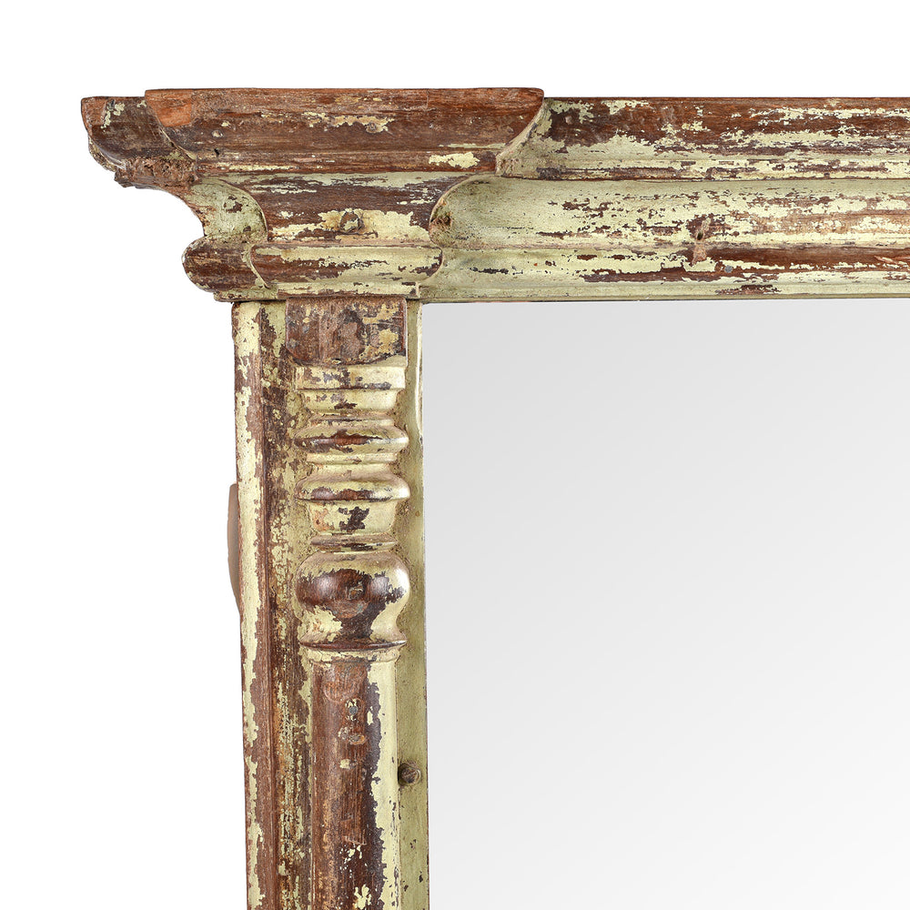 Corner Detail From Antique Old Indian Painted Teak Mirror - 19th Century (93 x 99cm) | Indigo Antiques