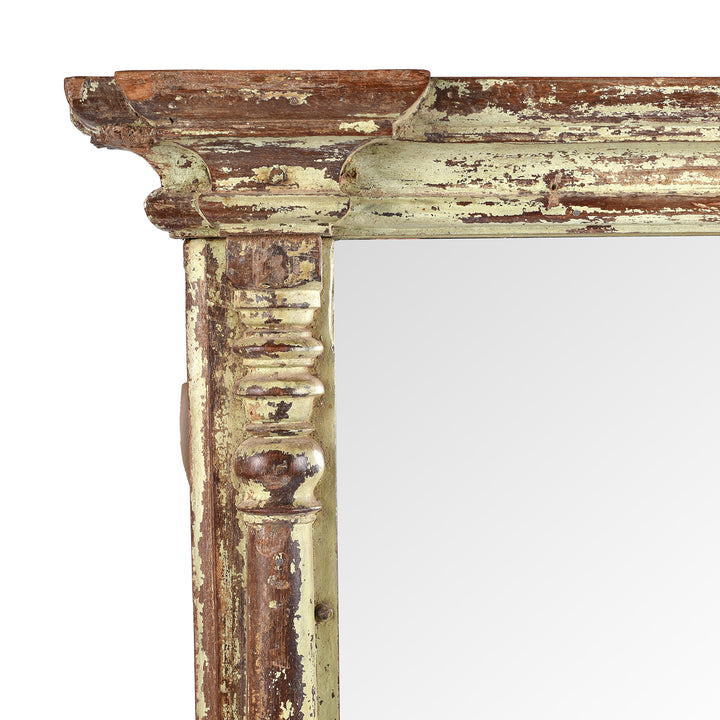 Corner Detail From Antique Old Indian Painted Teak Mirror - 19th Century (93 x 99cm) | Indigo Antiques