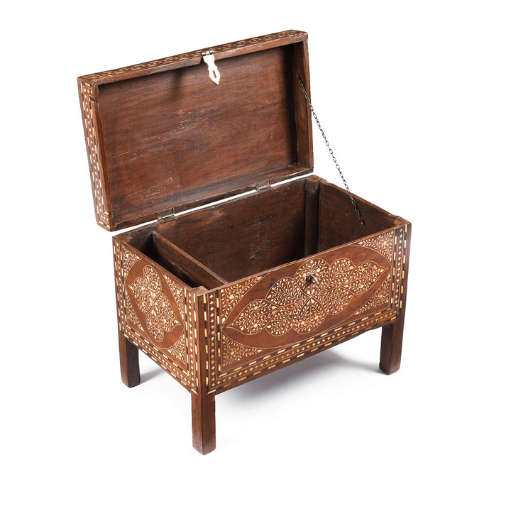 Open View Of Antique Indian Chest Of Drawers - With Later Bone Inlay Work Ca 1920 | Indigo Antiques