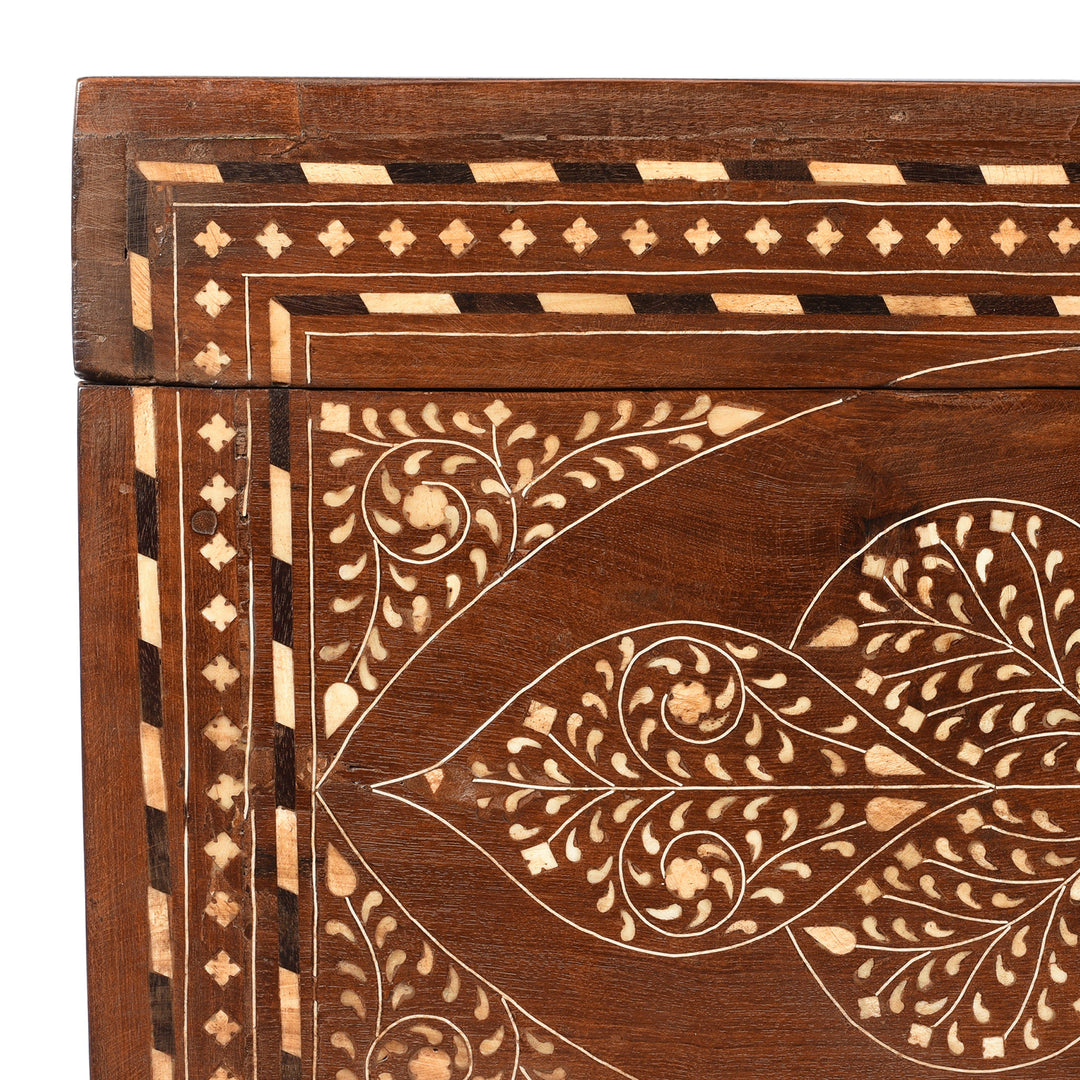 Corner Detail From Antique Indian Chest Of Drawers - With Later Bone Inlay Work Ca 1920 | Indigo Antiques