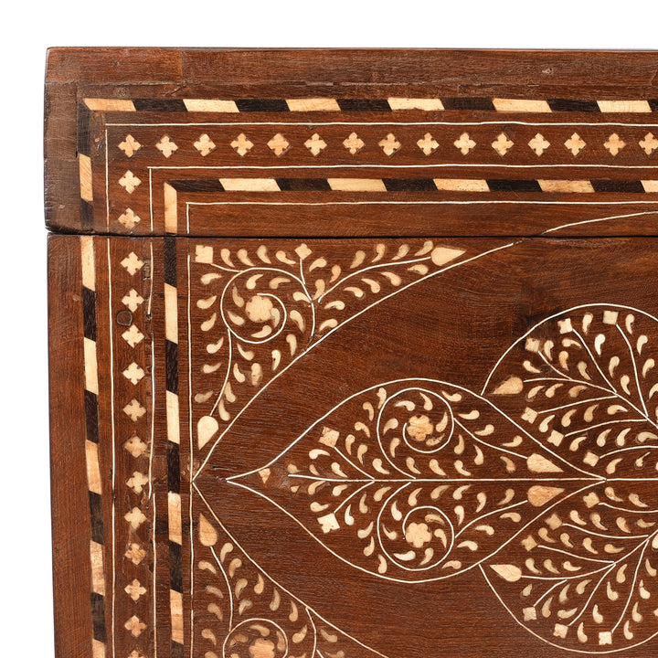 Corner Detail From Antique Indian Chest Of Drawers - With Later Bone Inlay Work Ca 1920 | Indigo Antiques