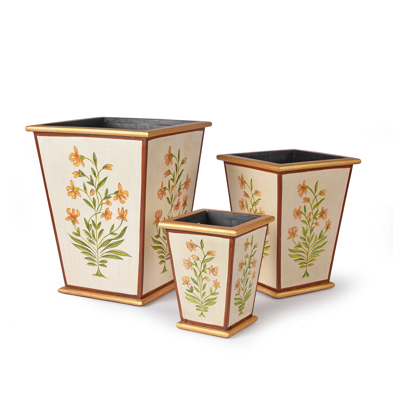 Collection Of Hand painted Indian waste paper bins | Indigo Antiques