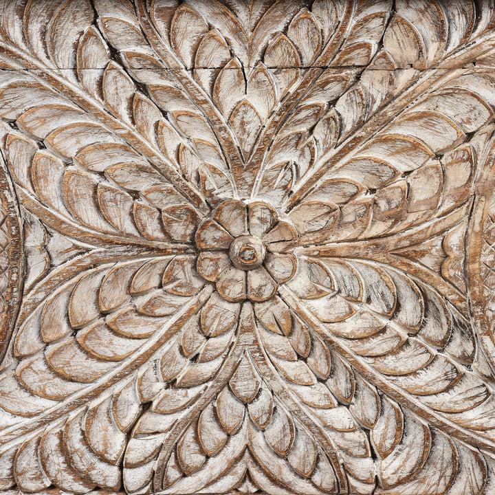 Detail From Carved Blanket Chest Made From Reclaimed Painted Teak | Indigo Antiques