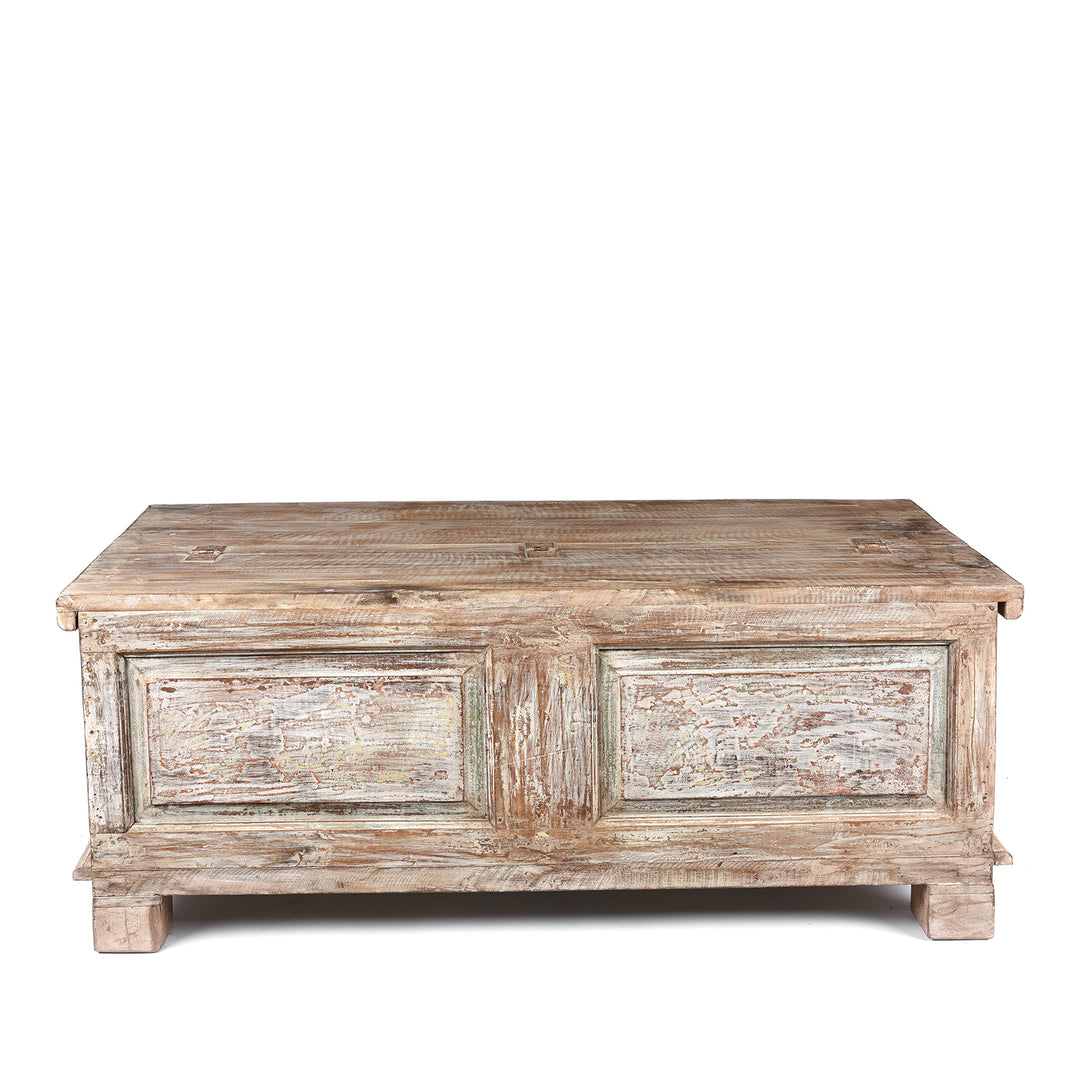 Back of Carved Blanket Chest Made From Reclaimed Painted Teak | Indigo Antiques
