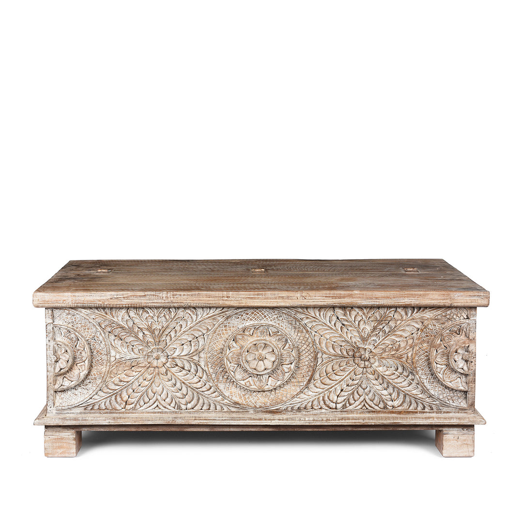 Carved Blanket Chest Made From Reclaimed Painted Teak | Indigo Antiques