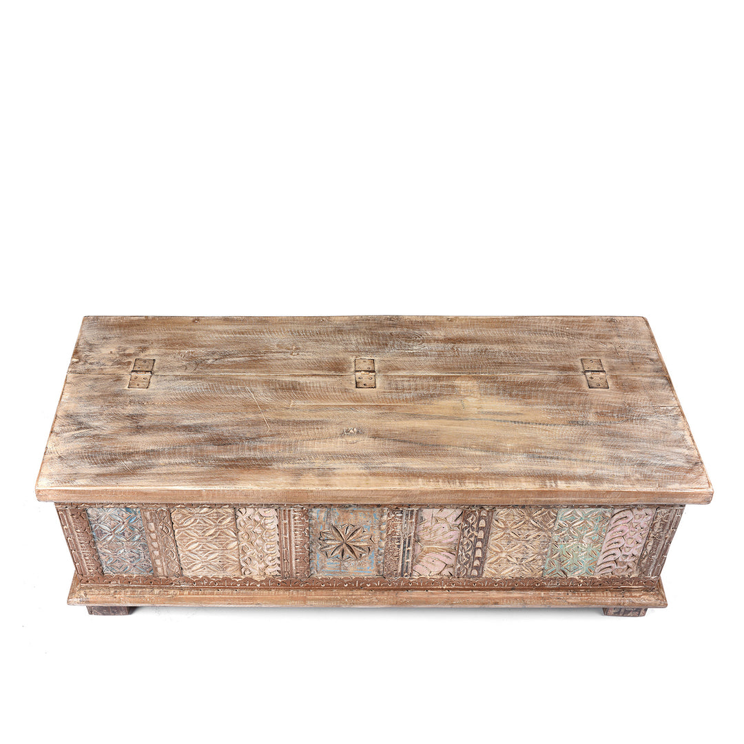 Top Down View Of Reclaimed Teakwood Blanket Chest With Painted Finish | Indigo Antiques