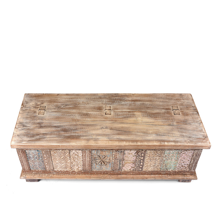 Top Down View Of Reclaimed Teakwood Blanket Chest With Painted Finish | Indigo Antiques