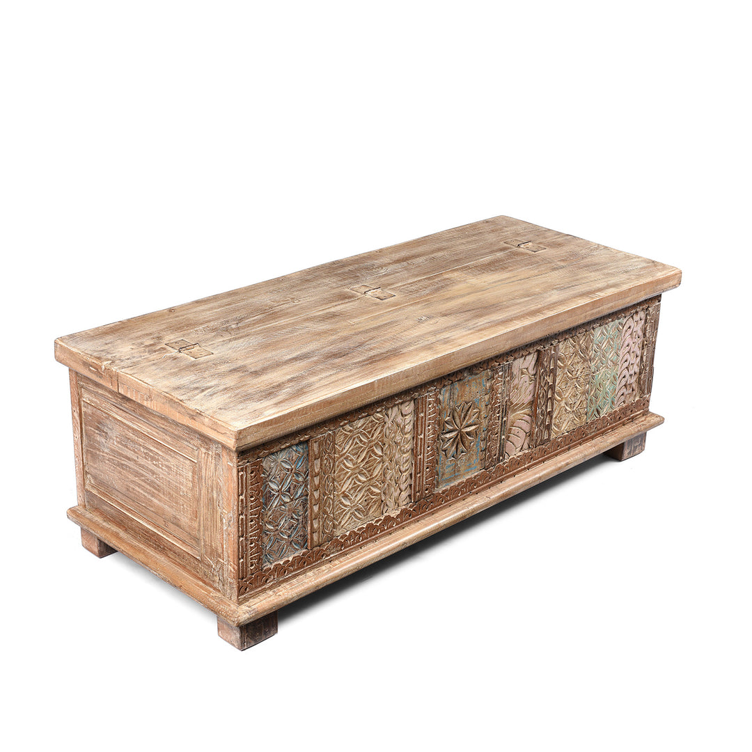 Angled View Of Reclaimed Teakwood Blanket Chest With Painted Finish | Indigo Antiques