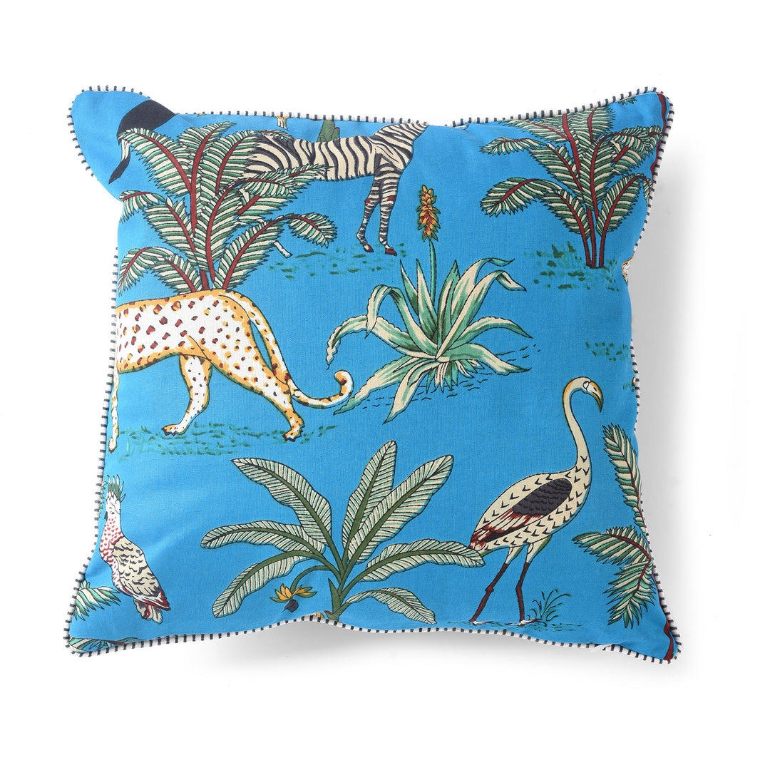 Back of Cotton Jungle Print Cushion with Pad - Various Colours | Indigo Antiques